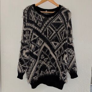 Ecote Black and Gray Oversized Patterned Sweater